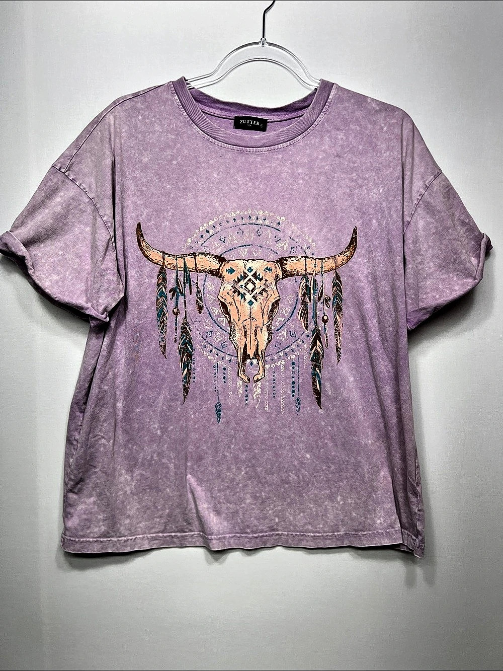 Zutter Graphic Bull Skull Short Sleeve Tee in Purple